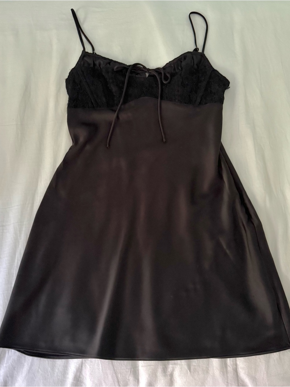 Urban Outfitters Black Satin Lace-Trim Mini Slip Dress